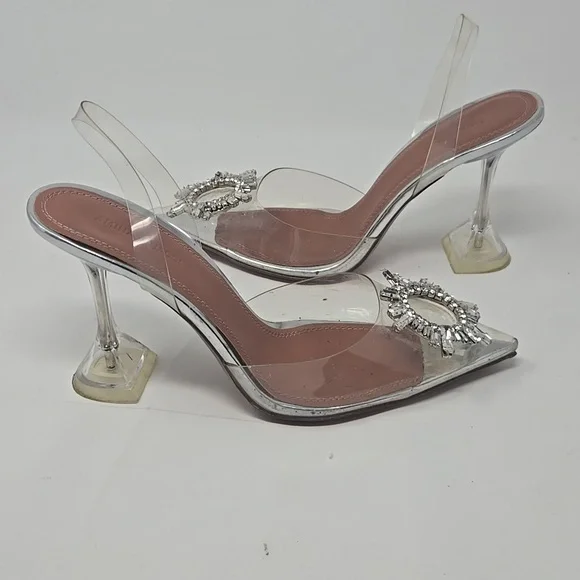 Amina Muaddi PVC Transparent Begum Glass Slingback Heels - Picture 2 of 10
